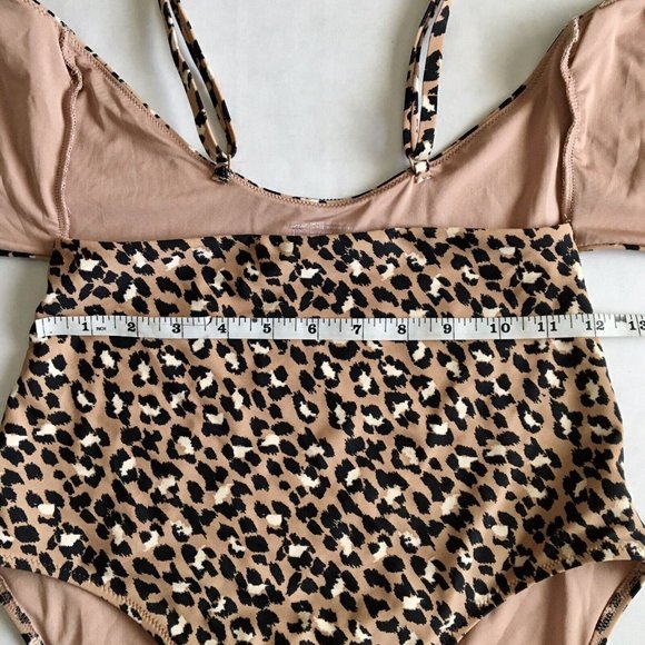 AERIE One Piece Swimsuit Bikini Brown Leopard Pattern Wrap AroundSize Small Long - Picture 7 of 8